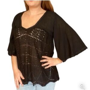 Free People Boho Peasant Top Blouse Shirt Summer Loving Slouchy Oversized Lace